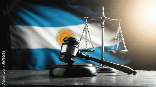 Argentinian law concept with judge gavel and balance scales