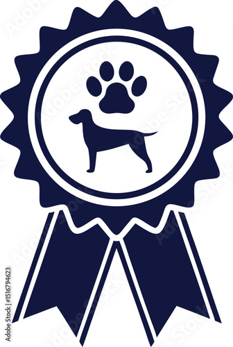 Award ribbon with paw print icon for pet achievement and veterinary care vector illustration