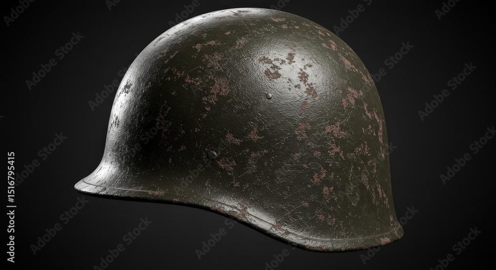 Fototapeta premium Vintage military helmet showcasing wear and historical significance from past conflicts