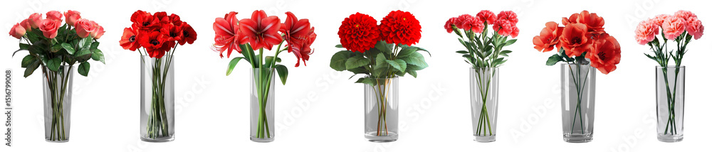 Obraz premium PNG Vibrant red flowers arrangement, element set on transparent background