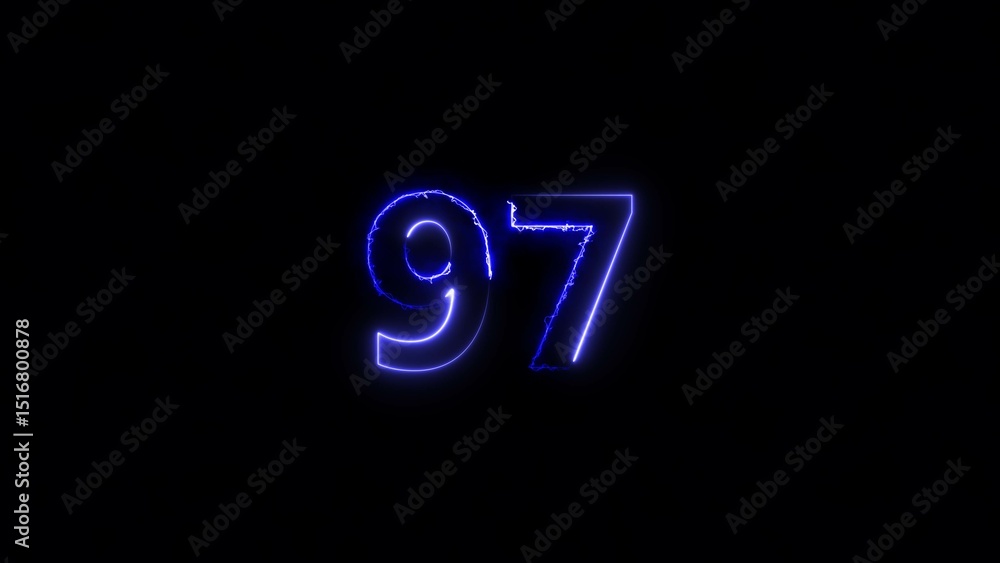 Number 97 neon bright blue color 4k illustration. Number 97 neon bright blue color 4k illustration.