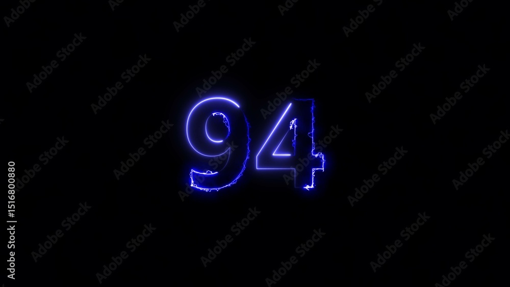 Number 94 neon bright blue color 4k illustration. Number 94 neon bright blue color 4k illustration.