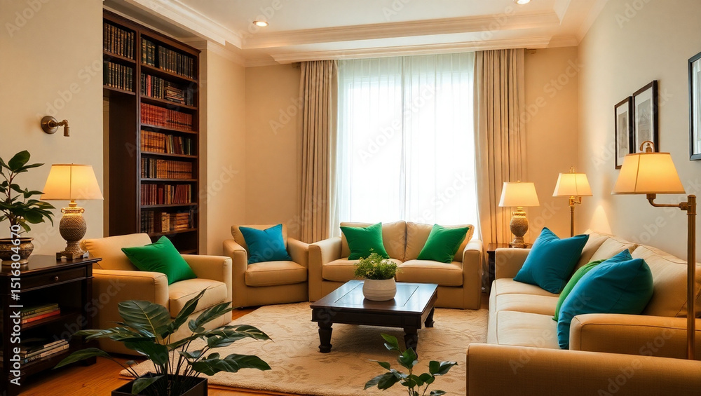 Fototapeta premium Interior of a living room with a sofa and a coffee table