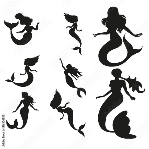 Set of 10 cute Mermaid Hand drawn Vector Bundle