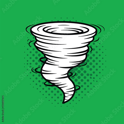 tornado pop art symbol vector with vibrant green background and halftone dot pattern
