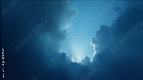 Abstract dark blue sky with light rays and a hint of smoke texture.