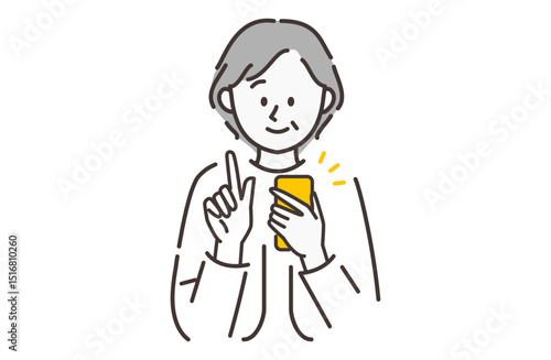 スマホを片手に持っている年配の女性
