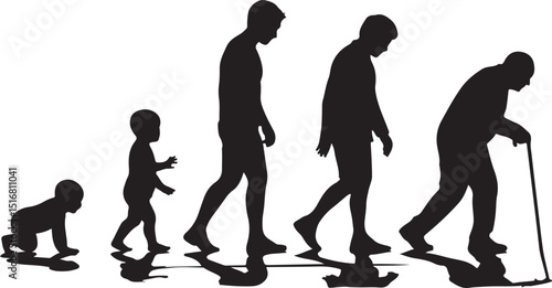Life cycles of man from a little baby to senior man silhouette vector illustration.