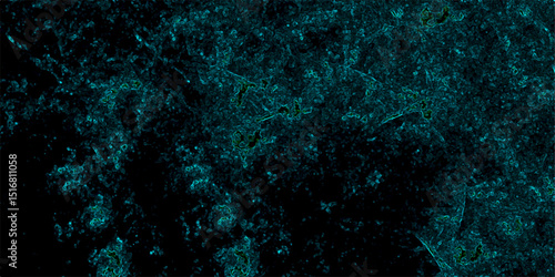 Scattered dark blue heavy grunge texture on black background. Abstract fractal art background motion Fantastic outer view for web design. Aquamarine and teal abstract glowing space stars galaxy painti