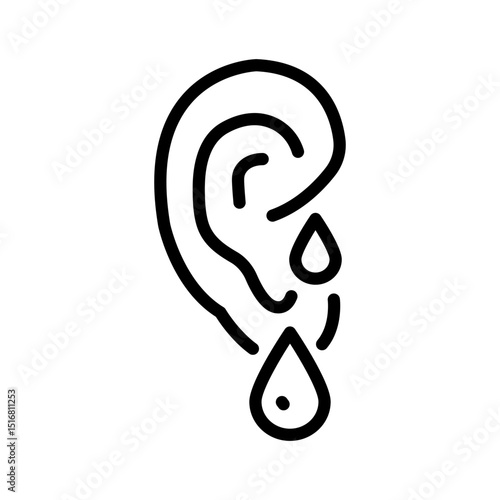 Ear infection outline icon. Acute ear pain sign. Otitis symptom. Respiratory viral and bacterial infection. Serious complications. Hearing loss. Isolated vector illustration
