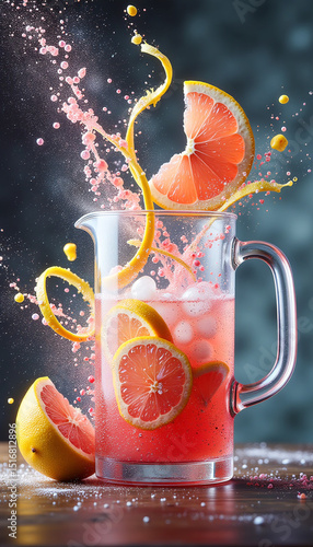 Wallpaper Mural A punch glass garnished with an orange spiral and mint splashes liquid upwards, capturing a lively studio shot. Torontodigital.ca