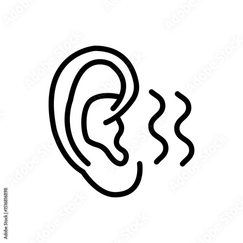 Otitis symptom. Acute ear pain sign. Ear infection outline icon. Respiratory viral and bacterial infection. Serious complications. Hearing loss. Isolated vector illustration