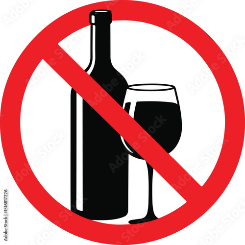 No alcohol sign,No alcohol drink sign,Prohibition sign for alcohol. Vector illustration.