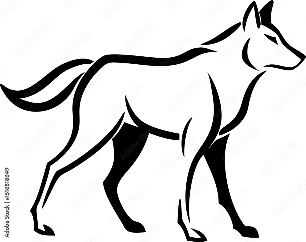 Fototapeta premium Graceful outline style wolf icon, ideal for games or children’s apps.