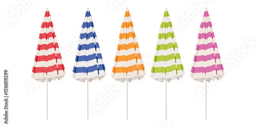 Closed beach umbrellas of different colors. Hand drawn beach umbrella.