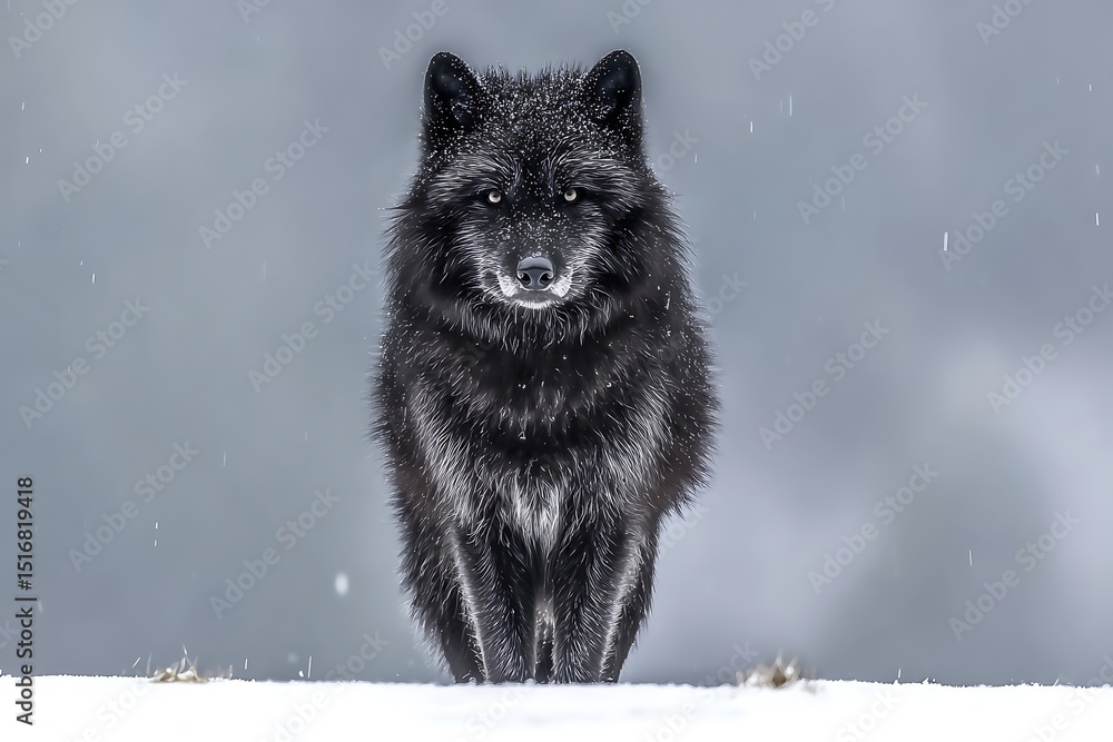 Fototapeta premium Majestic wolf in snowy weather