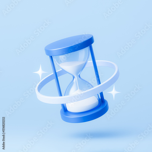 3D Hourglass with Orbit and Sparkles – Time Management, Patience or Deadline Concept