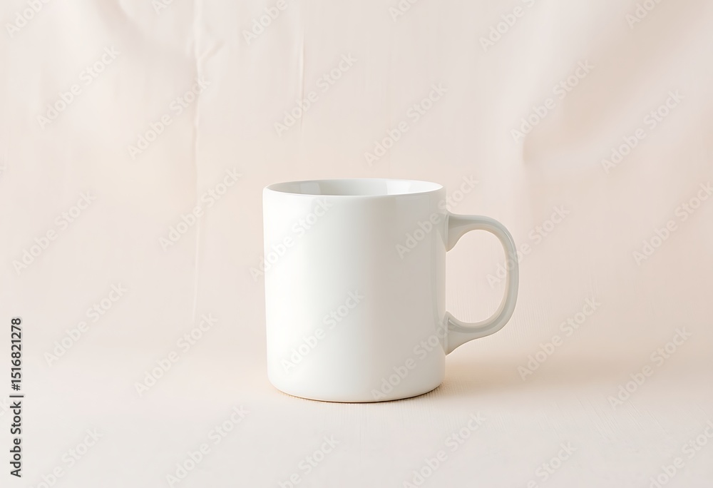 Fototapeta premium A plain white ceramic mug on a light-colored surface, perfect for branding.