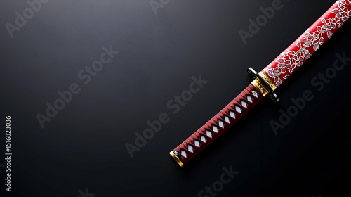 Red And Black Katana On Dark Background