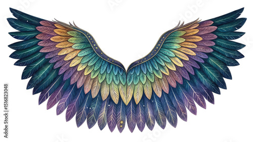 Dark and mystical Watercolor Peacock Wings in Colorful Colors, Fantasy-style Style, Cut Out, Hand Drawn PNG Illustration with Transparent Background, Clipart Design for Event poster