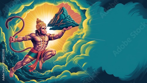 Hanuman, Hindu Hanuman carries mountain, clouds, Hindu god