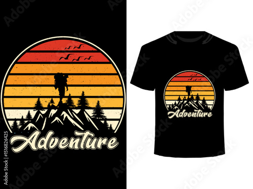 Camping t-shirt design. Adventure t-shirt design vector. Outdoor t-shirt design. Made with mountain, silhouette, trees, retro, vintage, grunge style. Design for nature lover tee | Adobe Stock