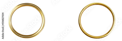 Set of a Gold thin circular frame, isolated on transparent background. 