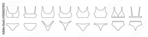 Stylish and fashionable swimwear set. Modern plange and tankini for swimming and sunbathing on sea and ocean beaches with classic fashionable design