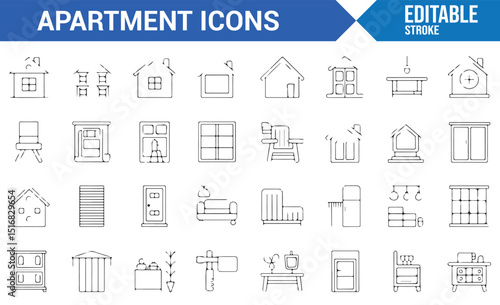 Set of Simple and Elegant Apartment Icons for Interior Design