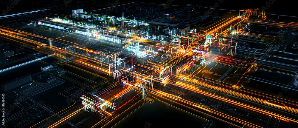 Obraz premium Night City Lights Aerial View