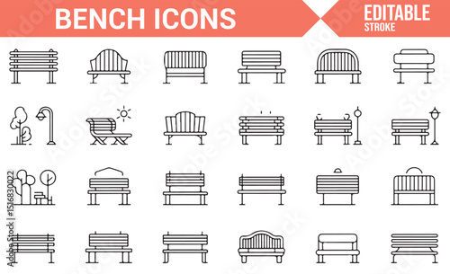 Flat Design of Various Bench Types for Furniture and Decoration