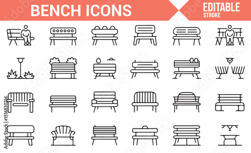 Collection of Stylish Bench Icons for Urban Design and Interiors