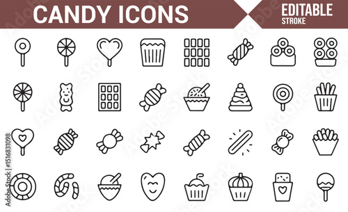 Set of Candy and Sweets Icons for Food and Snack Design