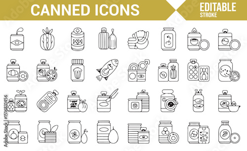 Collection of Tin Can Icons for Packaging and Food Storage