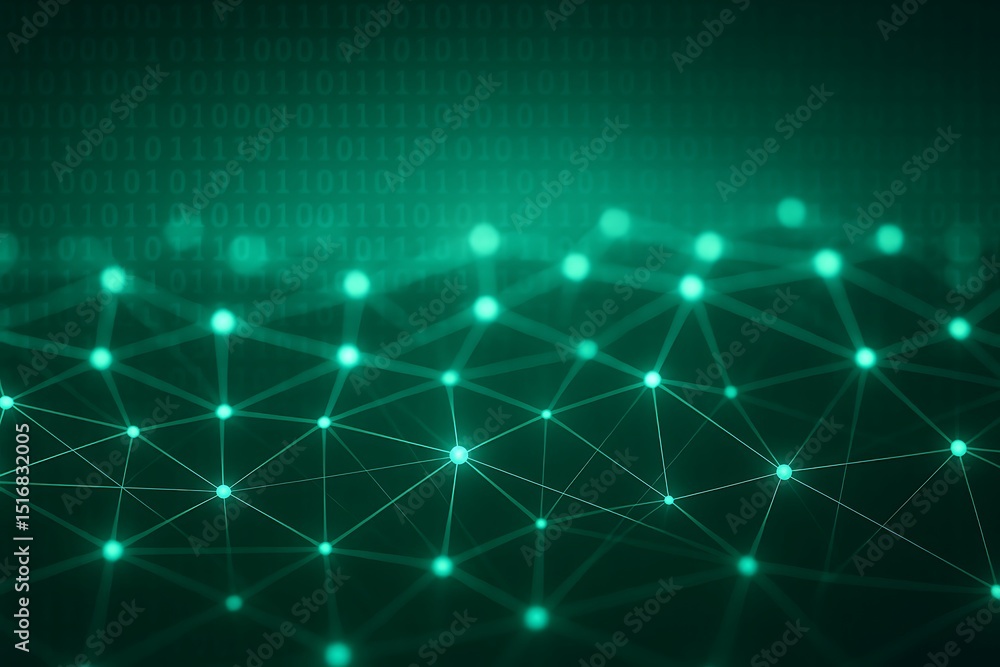 Abstract digital network concept with connected dots and binary code background suitable for technology and science related designs and visualizations. Abstract digital network concept with connected dots and binary code background suitable for technology and science related designs and visualizations.