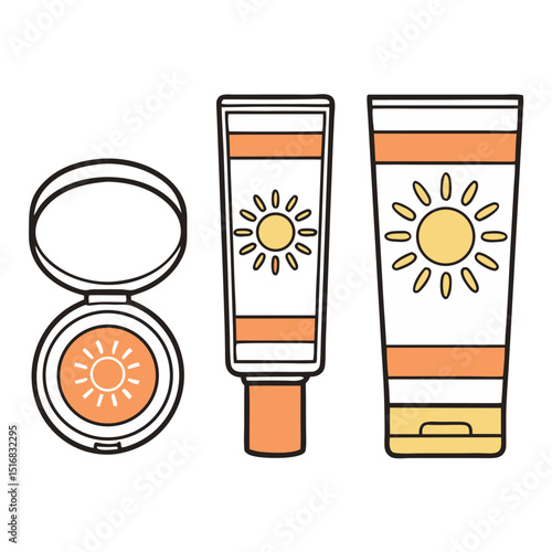  Sunblock tube and moisturizer content pack icon UV protection SPF50 clipart