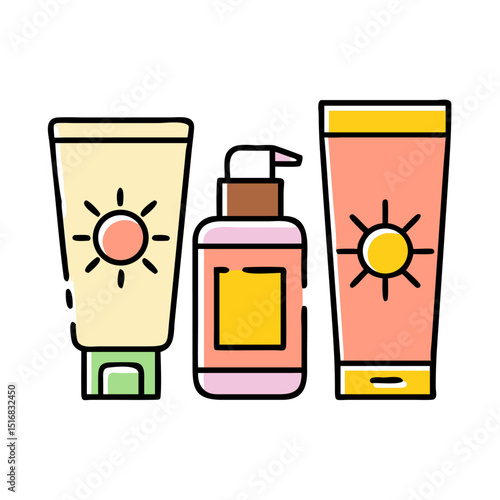 Sun Protection Cosmetic Products – Flat Vector Art for Skincare Concepts

