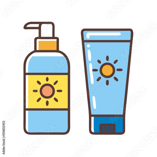 Sun Protection Cosmetic Products – Flat Vector Art for Skincare Concepts

