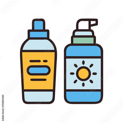 Sun Protection Cosmetic Products – Flat Vector Art for Skincare Concepts

