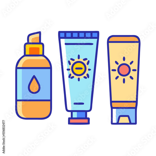 Sun Protection Cosmetic Products – Flat Vector Art for Skincare Concepts

