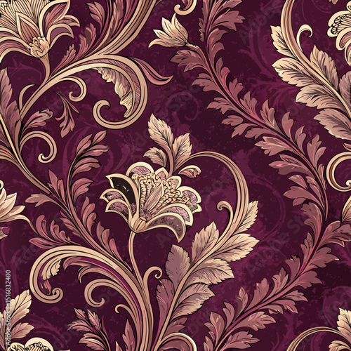 Vector. Opulent Seamless Background in Rich Burgundy & Deep Plum – Luxurious Formal Elegance