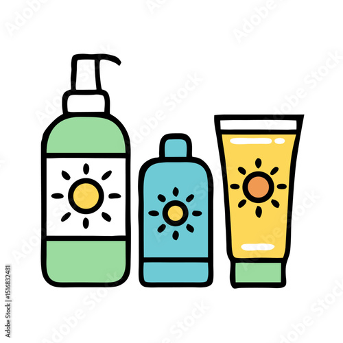 Sun Protection Cosmetic Products – Flat Vector Art for Skincare Concepts

