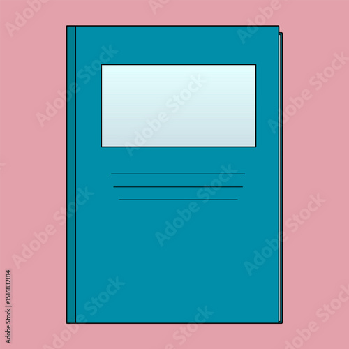 Minimalist flat cartoon style vector illustration of school notebook on pink background. For back to school stationery concept, education visual, educational theme, classroom decor, and school website