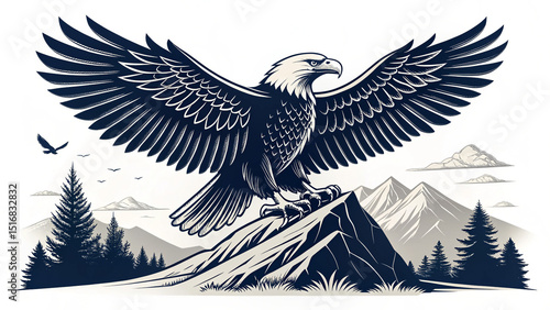 Eagle Line Art Vector Illustration Majestic Bird Outline Drawing Design