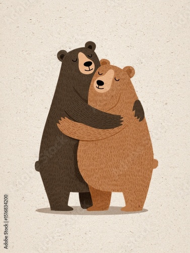Cute cartoon bears hugging in a friendly embrace, showcasing warmth and affection in a playful art style