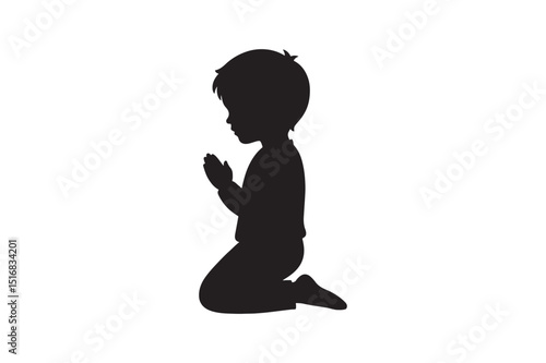 Boy kneeling silhouette vector art illustration on white background