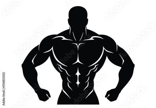 strong muscular man silhouette vector graphic fitness illustration male body shape icon