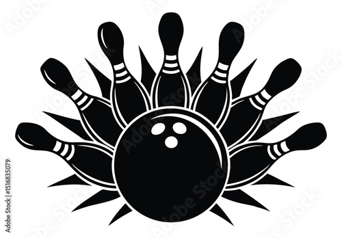bowling ball hitting pins silhouette vector art ideal for bowling league logos and sports graphics
