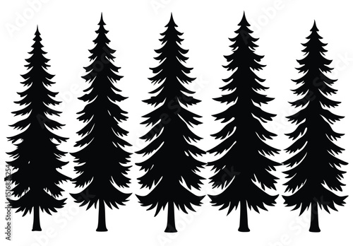 set of pine trees silhouette vector illustration natural forest tree shapes clipart design