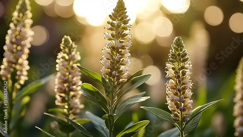 Blooming Veronica Flowers in Golden Sunlight: A Beautiful Nature Scene, Close up Shots